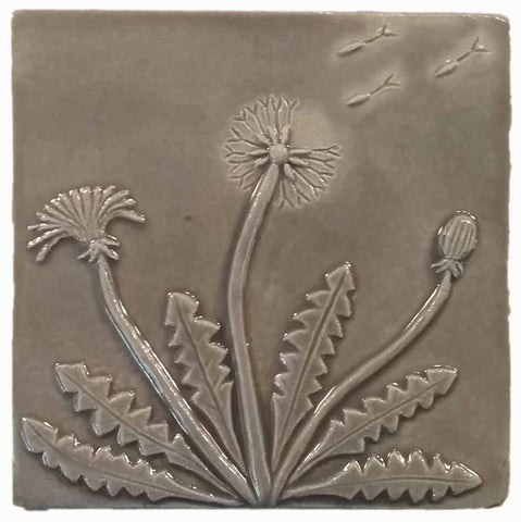 Dandelion 6"x6" Ceramic Handmade Tile - Gray Glaze