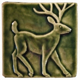Deer 4"x4" Ceramic Handmade Tile - Leaf Green Glaze