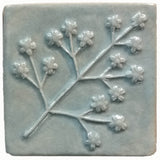 Delicate Floret 4"x4" Ceramic Handmade Tile - Celadon Glaze