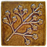 Delicate Floret 4"x4" Ceramic Handmade Tile - Honey Glaze