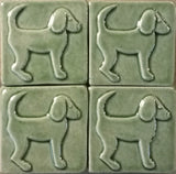 Dog Facing right 3"x3" Ceramic Handmade Tile - spearmint glaze grouping