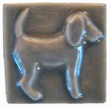 Dog (facing Right) 2"x2" Ceramic Handmade Tile - Gray Glaze