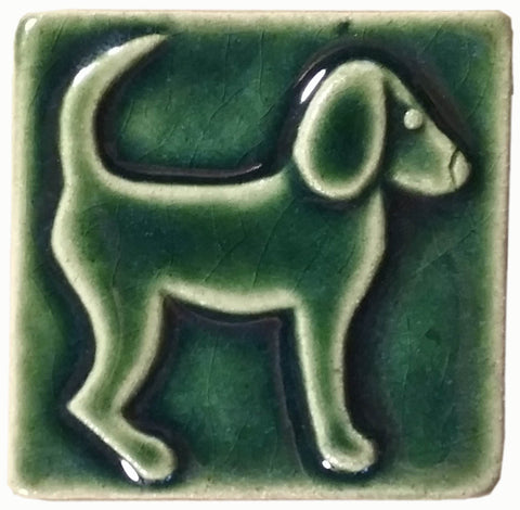 Dog Facing right 3"x3" Ceramic Handmade Tile - leaf green glaze