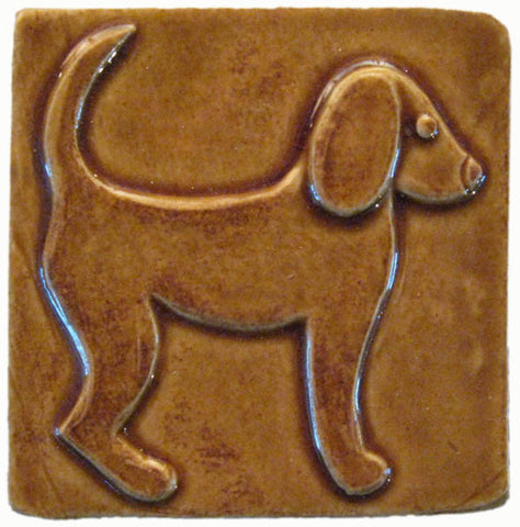 Dog 1 (facing Right) 4"x4" Ceramic Handmade Tile - Honey Glaze
