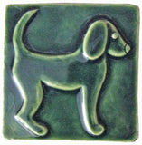 Dog 1 (facing Right) 4"x4" Ceramic Handmade Tile - Leaf Green Glaze