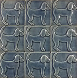 Dog 1 (facing Right) 4"x4" Ceramic Handmade Tile - Watercolor Blue Glaze Grouping