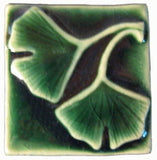 Double Ginkgo 2"x2" Ceramic Handmade Tile - Leaf Green Glaze