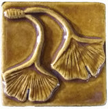 Double Ginkgo Leaf 3"x3" Ceramic Handmade Tile - Honey Glaze