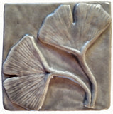Double Ginkgo Leaf 4"x4" Ceramic Handmade Tile - Gray Glaze