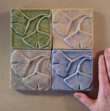 Double Ginkgo Leaf 4"x4" Ceramic Handmade Tile - Multi Glaze