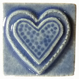 Fancy Heart 2"x2" Ceramic Handmade Tile - Watercolor Blue Glaze