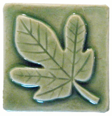 Fig Leaf 2"x2" Ceramic Handmade Tile - Spearmint Glaze