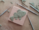 Fish 3"x3" Ceramic Handmade Tile - sculpting process 