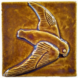 Flying Swift 4"x4" Ceramic Handmade Tile - honey glaze