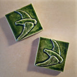 Flying Swift 4"x4" Ceramic Handmade Tile - leaf green pair
