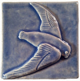 Flying Swift 4"x4" Ceramic Handmade Tile - Watercolor Blue Glaze
