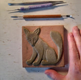 Fox 4"x4" Ceramic Handmade Tile - Sculpting process