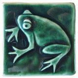 Frog 3"x3" Ceramic Handmade Tile - Leaf Green Glaze