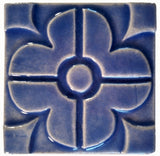 Geometric Blossom 4"x4" Ceramic Handmade Tile - Watercolor Blue Glaze