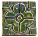 Geometric Blossom 3"x3" Ceramic Handmade Tile - Leaf Green Glaze