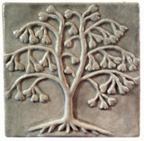 Ginkgo Tree 4"x4" Ceramic Handmade Tile - Gray Glaze