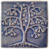 Ginkgo Tree 4"x4" Ceramic Handmade Tile - Watercolor Blue Glaze