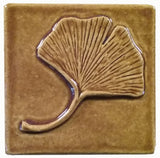 Single Ginkgo 4"x4" Ceramic Handmade Tile - Honey Glaze