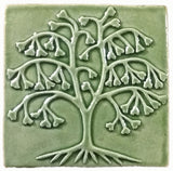 Ginkgo Tree 6"x6" Ceramic Handmade Tile - Spearmint Glaze