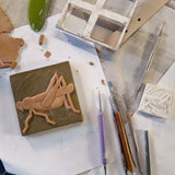 grasshopper 4"x4" Ceramic Handmade Tile - Sculpting process