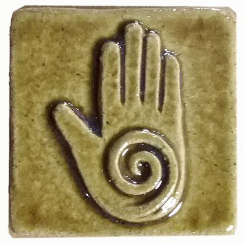 Healing Hand 2"x2" Ceramic Handmade Tile - Honey Glaze
