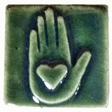 Heart in Hand 2"x2" Ceramic Handmade Tile - Leaf Green Glaze