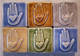 Heart in Hand 2"x2" Ceramic Handmade Tile - multi glaze grouping