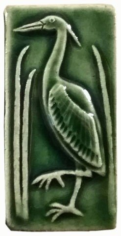 2"x4" Heron facing left Ceramic Handmade Tile - Leaf Green Glaze