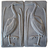 Set Of Two 3"x6" Heron Ceramic Handmade Tiles - Gray Glaze