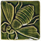 Honey Bee 4"x4" Ceramic Handmade Tile - Leaf Green Glaze