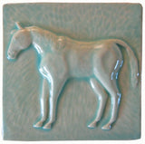 Horse 2 (facing Left) 6"x6" Ceramic Handmade Tile - Pacific Blue Glaze