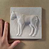 Horse 2 (facing Left) 6"x6" Ceramic Handmade Tile - white glaze size reference