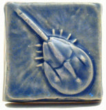 Horse Shoe Crab 2"x2" Ceramic Handmade Tile - Watercolor Blue Glaze