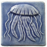 jellyfish 3"x3" Ceramic Handmade Tile - watercolor blue glaze