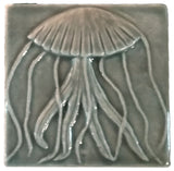 Jellyfish 4"x4" Ceramic Handmade Tile - Gray Glaze