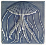 Jellyfish 4"x4" Ceramic Handmade Tile - Watercolor Blue Glaze