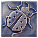 Ladybug 4"x4" Ceramic Handmade Tile - Watercolor Blue glaze