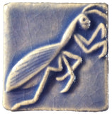 Preying Mantis 2"x2" Ceramic Handmade Tile - watercolor blue Glaze