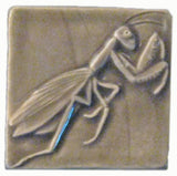 Preying Mantis 3"x3" Ceramic Handmade Tile - Gray Glaze