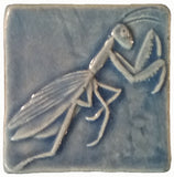 Praying Mantis 3"x3" Ceramic Handmade Tile - Watercolor Blue Glaze