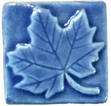 Maple Leaf 2"x2" Ceramic Handmade Tile - Watercolor Blue Glaze