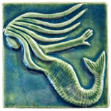 Mermaid 4"x4" Ceramic Handmade Tile - Leaf Green Glaze