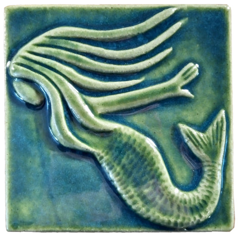 Mermaid 4"x4" Ceramic Handmade Tile - Leaf Green Glaze