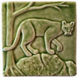 Mountain Lion 4"x4" Ceramic Handmade Tile - Spearmint Glaze