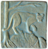 Mountain Lion 4"x4" Ceramic Handmade Tile - Celadon Glaze